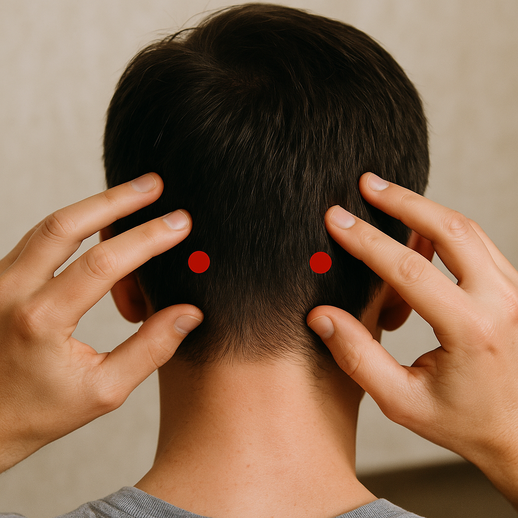 woman touching temples headache relief